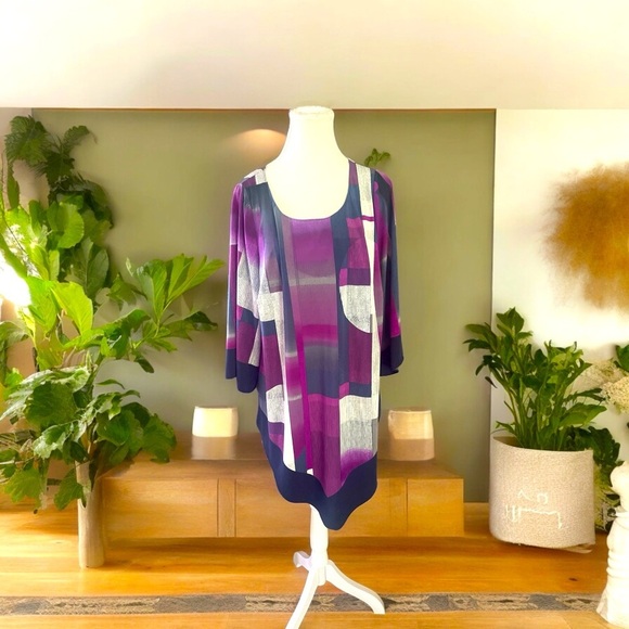 Alfani Woman Purple Geometric Handkerchief Tunic Size 1X - Picture 1 of 7